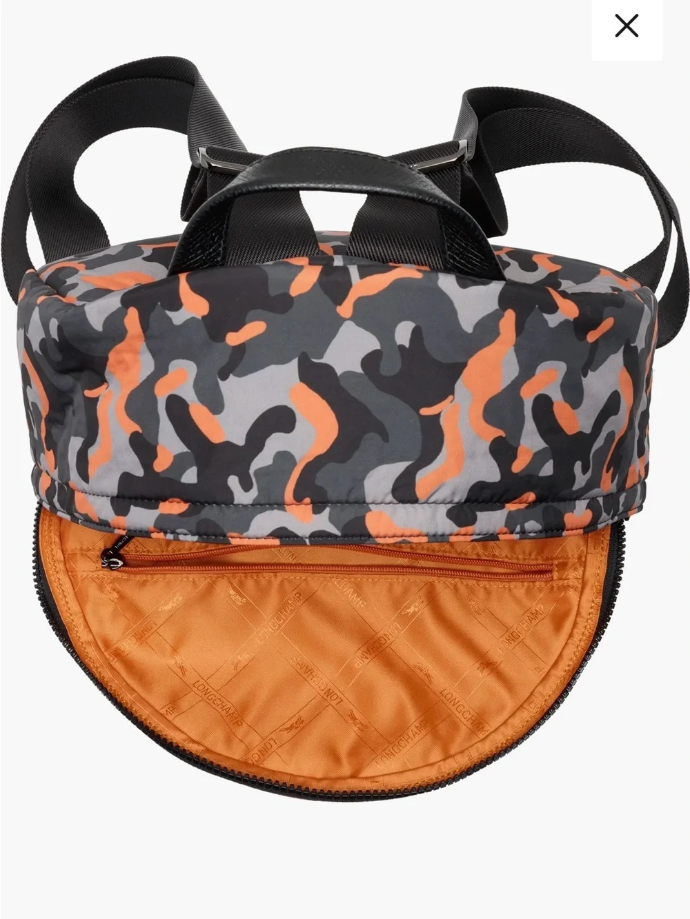 Longchamp Camouflage Backpack in Black, Gray & Orange